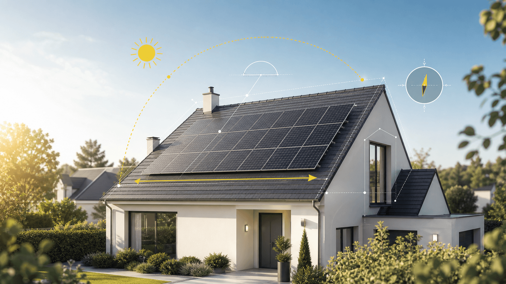 Maison solaire avec repères visuels pour comparer les puissances photovoltaïques
