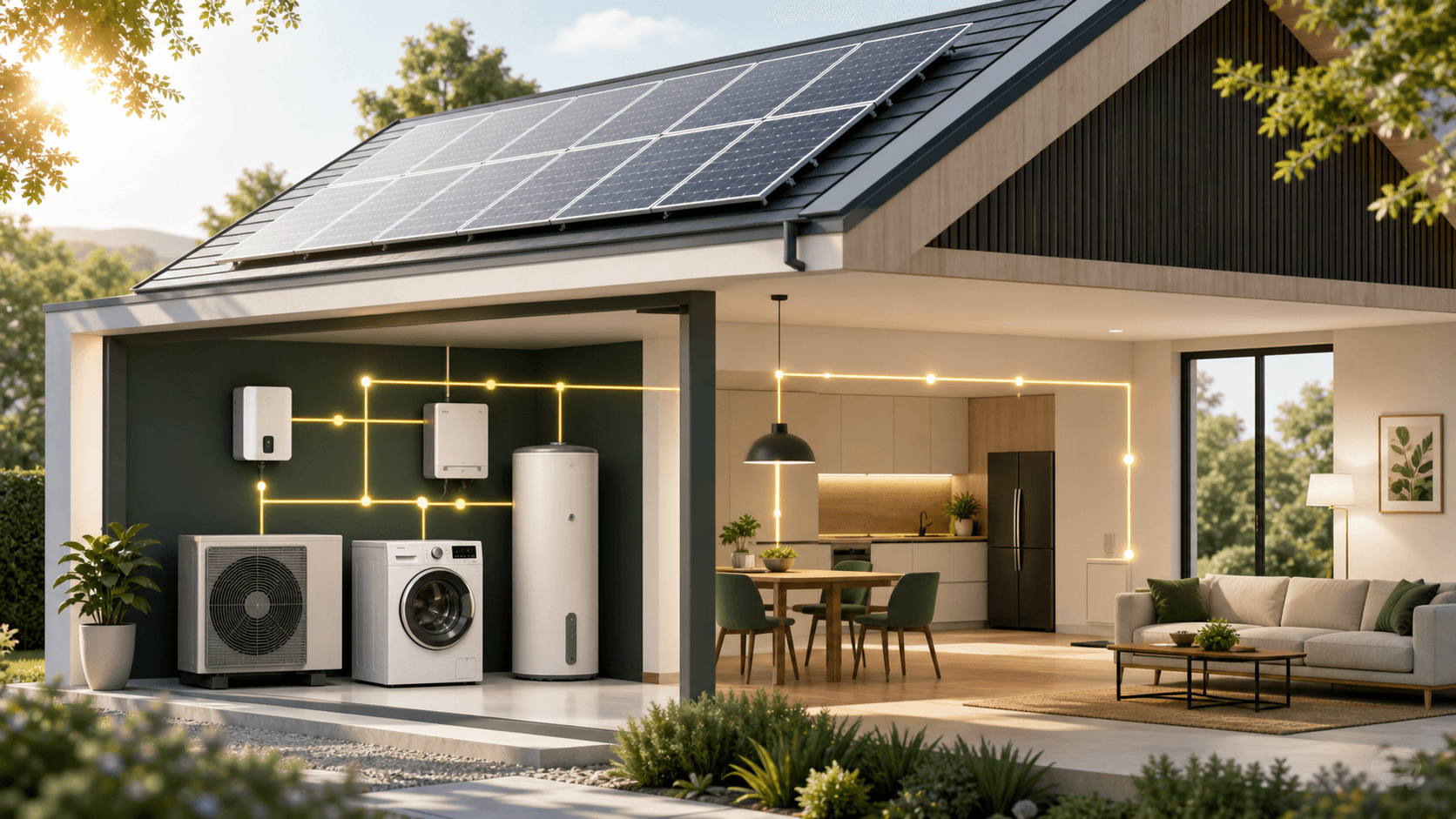 Maison solaire en autoconsommation sans batterie avec énergie utilisée dans le logement